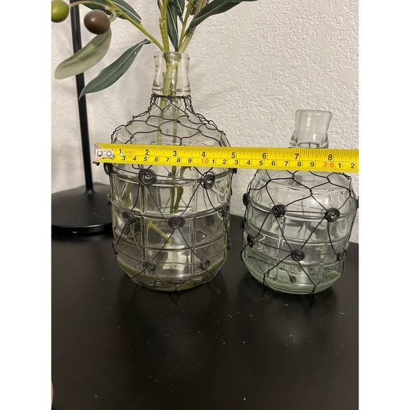 Vintage 2Pc/Set Modern Farm House Glass Milk Bottle Bud Vase Wire Wrap HomeDecor - Picture 5 of 6